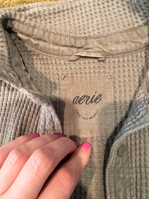 Aerie Lumber Jane Waffle Knit Jacket Shirt Jacket Olive Green Oversized Size XXS thumbnail 3