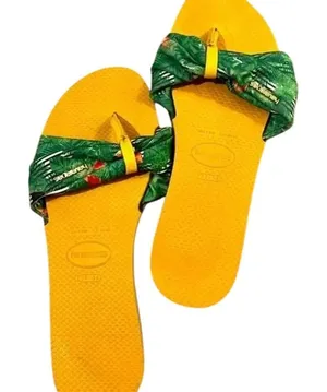 Havaianas Tropical Print Bow Slide Sandals‎ with Yellow Sole Summer Beach Flip Flops thumbnail 1