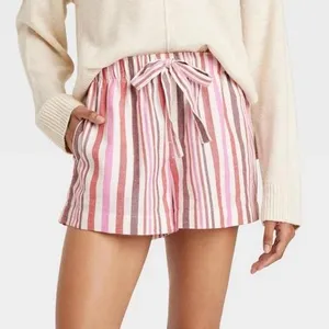 Auden NWT Women's Pink Striped Flannel Sleep Short Size M thumbnail 1