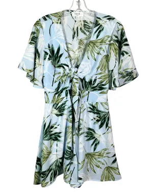 Peach Love Light Blue Palm Leaf Cutout Front Jumpsuit Romper Large Beach Cruise thumbnail 1