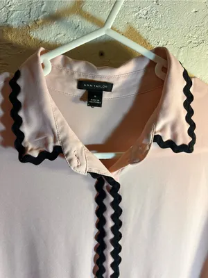 Ann Taylor Light Pink Blouse with Black Rickrack Trim thumbnail 4