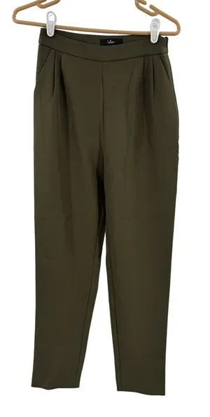 Lulu's Olive Green Tailored Pleat Trousers S office professional casual neutral thumbnail 1