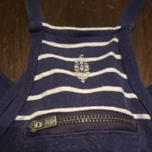 Free People Movement Hot Shot Romper Small Blue Striped Racerback Pocket Coastal thumbnail 5