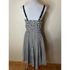 Vixen by Micheline Pitt Dollface Dress Black White Chevron stripe WOMENS LARGE thumbnail 6