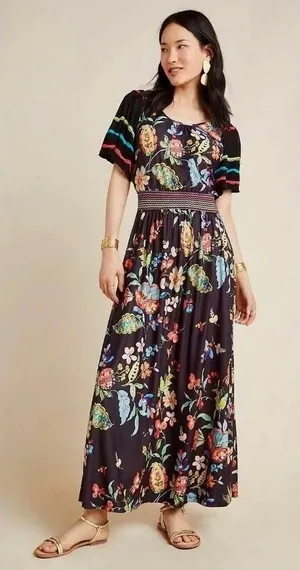 NWT!! Anthropologie ALDOMARTINS Catalonia Floral Paisley Maxi Dress Medium‎ thumbnail 1