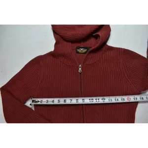 Harley-Davidson Womens XS Red Ribbed Knit Full Zip Hooded Sweater Cotton Japan thumbnail 7