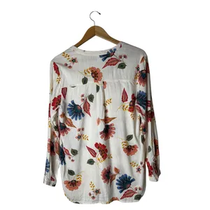 Old Navy Popover Tunic Women Medium White Floral Lightweight Blouse Boho Preppy thumbnail 3