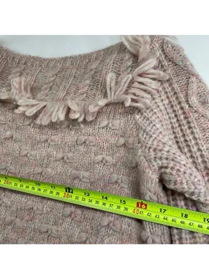 LoveShackFancy blush pink Kingston Sweater Speckled Cable Alpaca Pullover SZ S thumbnail 5