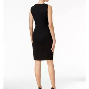 Calvin Klein Split Neck Black Sheath Dress Women’s Size 2 LBD Classic Stretch thumbnail 2