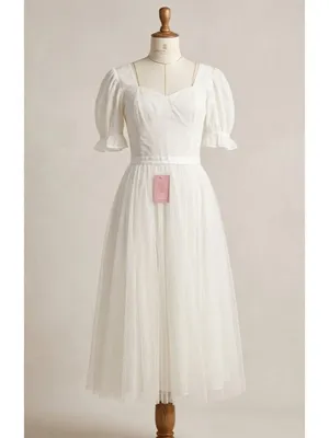 NWT Ivy City Co Ballerina in White Embroidered Tulle Midi Dress 4 Wedding thumbnail 5