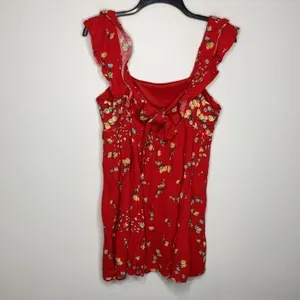 LC Lauren Conrad red sundress with lemon‎ pattern size small thumbnail 3