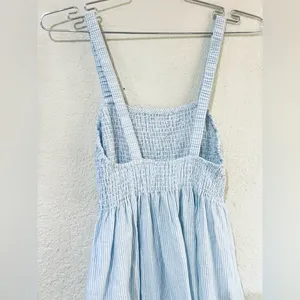 J.Crew Smocked beach dress in linen-cotton blend stripe size S 14” pit to pit stretchy thumbnail 7