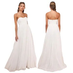 Lulus Blissful Forever White Tulle Lace Strapless Pleated Maxi Dress size S NWT thumbnail 2