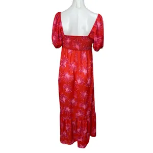 NEW 4SI3NNAI Floral Smocked Short Puff Sleeve Square Neck Maxi A-Line Dress S thumbnail 2