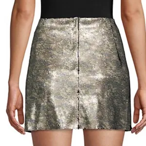 Free People Women's Black/Green Camo Reverse Sequin Stretch Mini Skirt sz 0 thumbnail 3