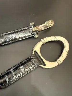 Vintage BRIGHTON B3094 Black Croc Leather Silver-plated Oval Links Belt Size 32 thumbnail 5