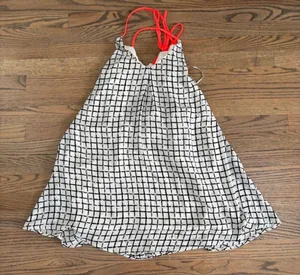 Double Zero Black and White Checkered Mini Dress with Vibrant Orange straps thumbnail 1