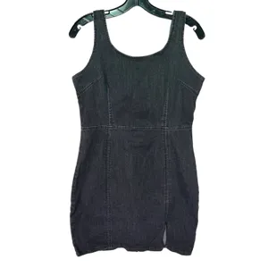 NWT ELLEVEN Black Denim Mini Dress‎ Sleeveless Bodycon Slit Medium thumbnail 6