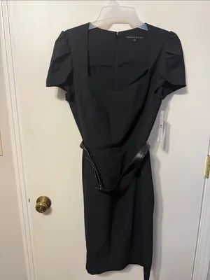 ANTONIO MELANI Black Midi Dress with Puff Sleeves thumbnail 6