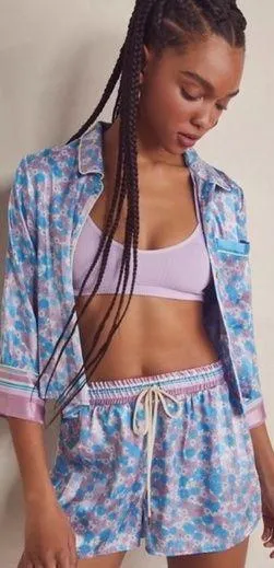 NWT Free People Pillow Talk Pajama Short Set Size L Cool Lavender Color Multi thumbnail 1