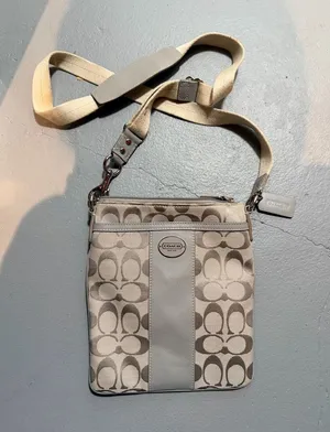 Coach Beige Signature Canvas Crossbody Bag with Chalk Trim thumbnail 1