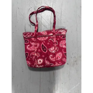 Vera Bradley Red Pink Paisley Quilted Cotton Zip Top Tote Shoulder Bag thumbnail 3