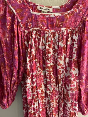 Billabong Floral Pink and White 3/4 Sleeve Blouse thumbnail 3