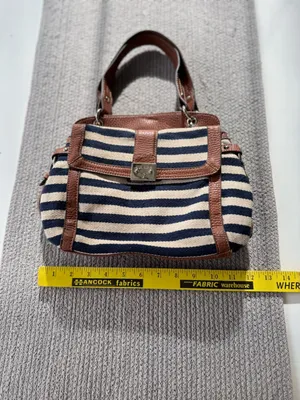 Vintage Chaps Navy Blue and Ivory Striped Shoulder Bag Purse thumbnail 3