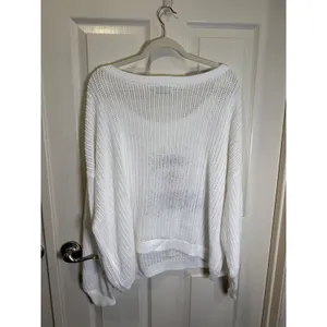 Hollister White Open Knit Teddy Bear Graphic Sweater Slouchy Scoop Neck Size XL thumbnail 5