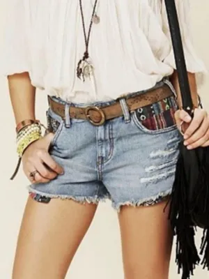 Free People Aztec Embroidered Cut Off Distressed Denim Shorts Size 31 thumbnail 1