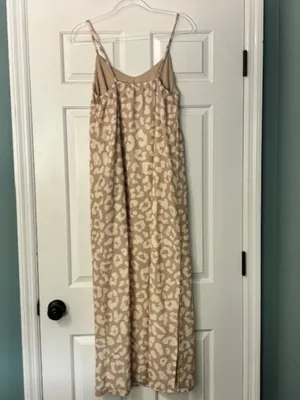 Pink Lily Beige Cream Abstract Dot Slip Midi Dress S Spaghetti Straps Casual thumbnail 2