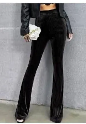Allie Rose Black velour corduroy Flare Boot Cut Pants with back pocket Sz Med thumbnail 2