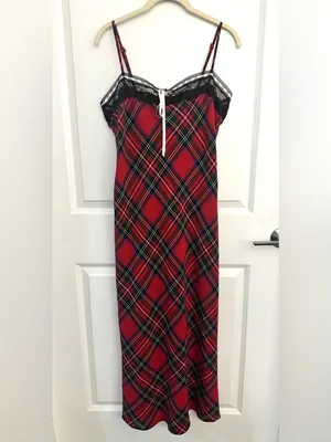 Urban Outfitters Plaid For You Lace Trim Slip Midi Dress NWT Medium thumbnail 5
