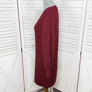 Nine West Metallic‎ Shimmer Knit Balloon Sleeve Sweater Dress Burgundy Red Small thumbnail 2
