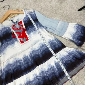 John Mark Ombre Tie Dye Tiered Blouse Tunic Peasant Tassel Artsy Bell Sleeve M thumbnail 15