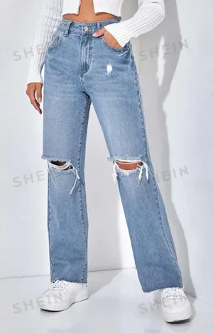 High Waisted Ripped Straight Leg Jeans thumbnail 2
