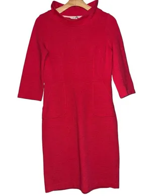 Boden Womens Size 4 Strawberry Red Pink Ribbed Cotton Knit Pocketed Sheath Dress thumbnail 1