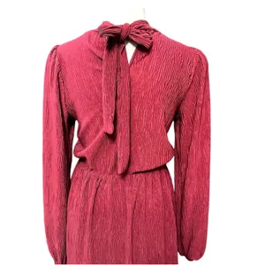 Floret Studios Women's Red Pleated Long Sleeve Mini Dress M NWOT thumbnail 6