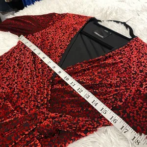 C/MEO Breakthrough Velvet Long Sleeve Tie Front Dress in Black and Red Medium thumbnail 4