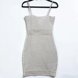 Miou Muse L Crochet Bodycon Dress‎ Tassel Cream Boho Festival Beach Swim Coverup thumbnail 6