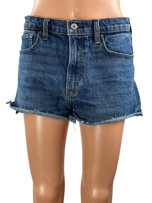 Abercrombie & Fitch The Mom Women's Blue High Rise Cut Off Denim Jean Shorts 27 thumbnail 1