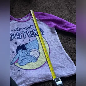 Disney sleepy Eeyore purple do not disturb fuzzy pajama top and bottoms M thumbnail 5
