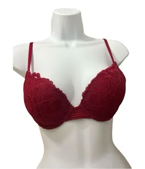 Victorias Secret Red Floral Lace Very Sexy Push-Up Bra Size 32C Underwire thumbnail 1