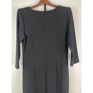 Boston‎ Proper Black Slinky Goth V-Neck 3/4 Sleeve Back Slit Midi Dress Size M thumbnail 3