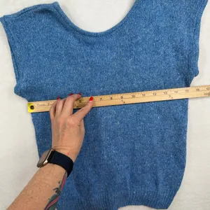 Vintage Heidi Large Sweater Vest Blue Silk Angora Blend Sleeveless Knit Retro thumbnail 8