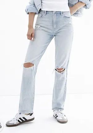 Light Indigo Distressed Dad Jeans thumbnail 1