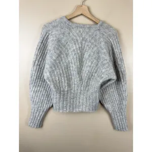 Topshop Women’s Light Grey Ribbed V Neck Sweater Size XS NWT Cozy thumbnail 4