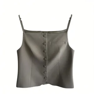 ZARA Tailored Vest Sz L Taupe Neutral Button Front Women’s Preppy thumbnail 2