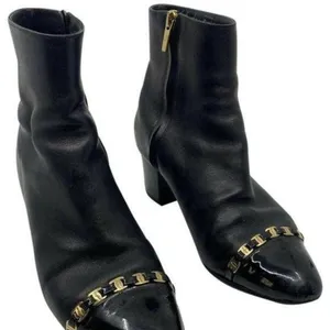 Msrp$730 SALVATORE FERRAGAMO Booties W/ Gold signa thumbnail 1