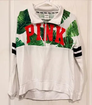 Victoria's Secret PINK White Pullover with Green and Red Accents thumbnail 1